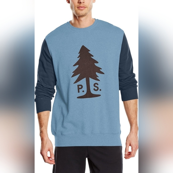 Poler Stuff Mens Douglas PS Blue Crewneck Sweatshirt True Blue/Blue Steel sz L - Picture 5 of 6